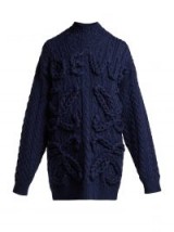 LOEWE Navy Logo-knit wool sweater ~ blue longline chunky cable jumper