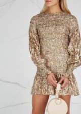 LOVESHACKFANCY Scarlett silk-blend lamé mini dress ~ feminine metallic thread clothing ~ luxe fabrics