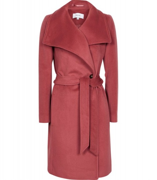 REISS LUNA WOOL SELF TIE COAT RASPBERRY ~ deep pink coats