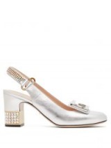 GUCCI Madelyn crystal-embellished metallic-silver leather slingback pumps