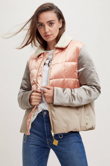 Maison Scotch Teddy-Collar Satin Bomber Jacket ~ casual luxe outerwear