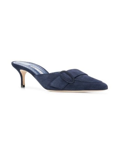 MANOLO BLAHNIK Arale blue suede mules ~ chic kitten heels