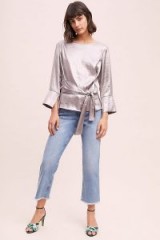 AMTHROPOLOGIE Merla Metallic Waist-Tie Top Silver