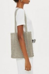 TOPSHOP Metallic Beaded Tote Bag / silver shopper