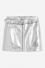 TOPSHOP Metallic-Silver PU Mini Skirt