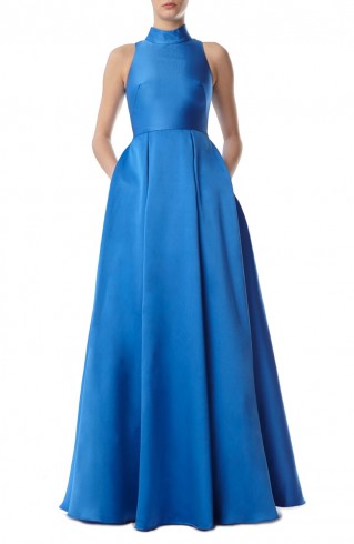 ML MONIQUE LHUILLIER Sleeveless High Neck Ballgown in Cobalt Blue