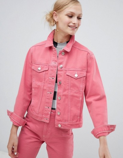 Monki denim jacket in pink