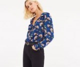 OASIS HERITAGE BIRD BLOUSE in Blue / pretty ruffled neck top