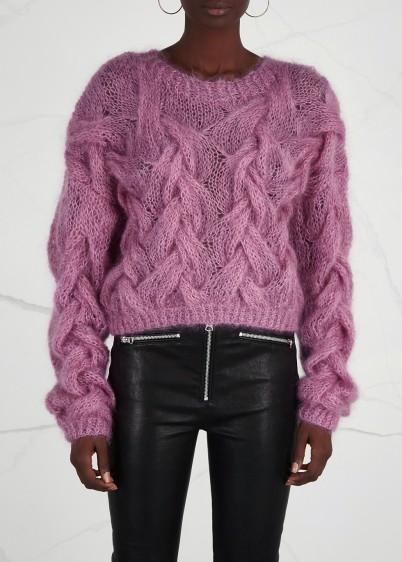 ONEONONE Amusing cable-knit mohair-blend jumper pink ~ soft chunky crew neck jumper
