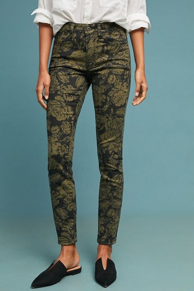 Pilcro Floral Print High-Rise Skinny Ankle Jeans Green Motif