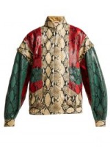 GUCCI Python-print leather bomber jacket ~ colour blocking