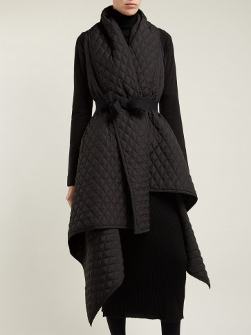 NORMA KAMALI Black Quilted blanket belted coat ~ contemporary outerwear