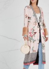 REPLAY Printed faux fur-trimmed kimono jacket in light-pink / floral kimonos