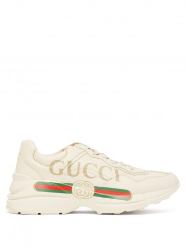 GUCCI Rhyton logo-print cream leather low-top trainers ~ casual weekend footwear