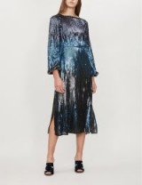 RIXO Coco blue-tonal sequin-embellished dress