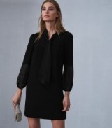 REISS RONDA TIE NECK SHIFT DRESS BLACK ~ lbd