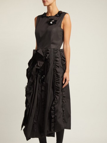 4 MONCLER SIMONE ROCHA Black Ruffled midi dress