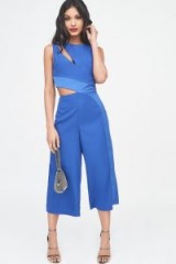 LAVISH ALICE satin panel cutout culotte jumpsuit in cobalt blue – cut out partywear