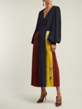 ROKSANDA Teruko abstract-panel navy silk dress ~ multicoloured pleated panels