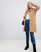 Vero Moda Teddy Coat in cognac / light-brown Borg