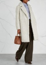 VINCE Shaggy stone faux shearling coat / neutral winter coat