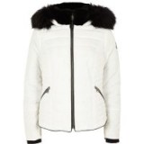 RIVER ISLAND White fur hood long sleeve padded jacket – mono winter jackets