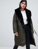 Y.A.S Draw String Hooded Parka Jacket in Forest Night ~ faux fur lined