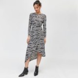 WAREHOUSE ZEBRA O-RING SLINKY DRESS in Black Pattern / monochrome animal print