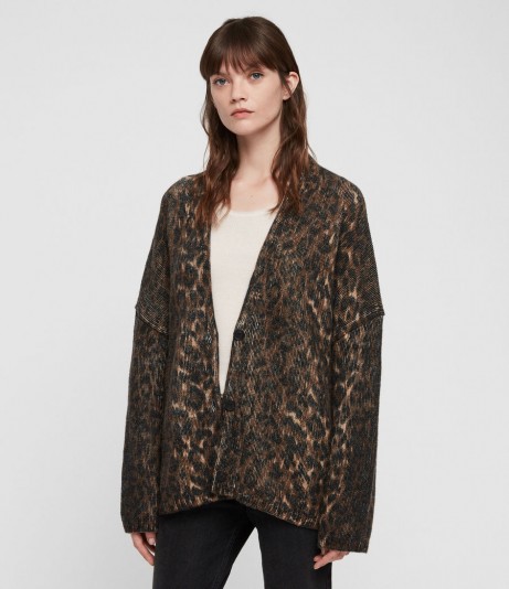 ALLSAINTS LEOPARD CARDIGAN in Brown | slouchy animal print cardi