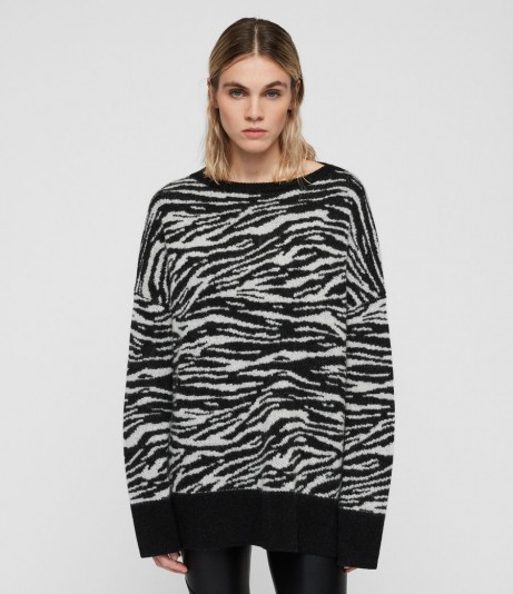 ALLSAINTS TIGER JUMPER in Cinder Black/Chalk | animal print knitwear