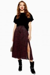 Topshop Animal Spot Pleat Midi Skirt in Black