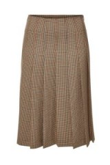 A.P.C. Nina Brown Gingham Pleated Midi Skirt