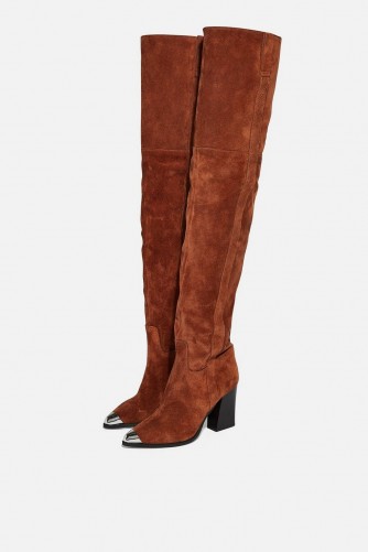 Topshop BASS Chain Over The Knee Boots in Brown