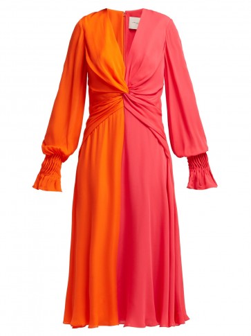 CAROLINA HERRERA Bi-colour knotted orange and pink silk dress