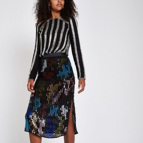 RIVER ISLAND Black multicoloured sequin pencil skirt – embellished party fashion