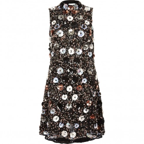 RIVER ISLAND Black sequin embellished high neck mini dress – floral party fashion