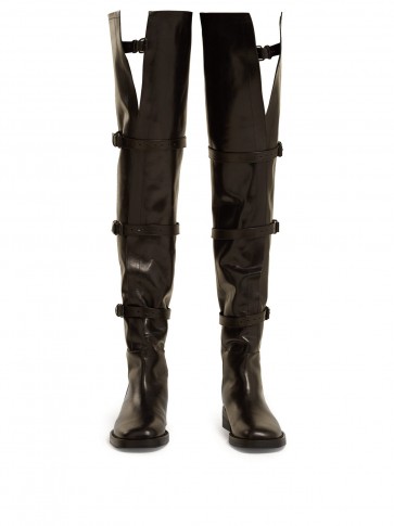 ANN DEMEULEMEESTER Buckled over-the-knee black leather boots