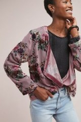 ANTHROPOLOGIE Burnout Velvet Jacket Kimono Purple Motif ~ short luxe style kimono