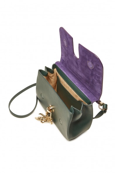CARVEN Big Sac Charms Purple Suede and Green Leather Handbag