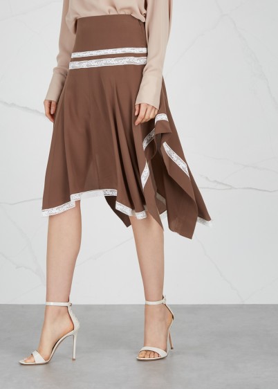 CHLOÉ Brown lace-trimmed silk skirt ~ Autumn tones