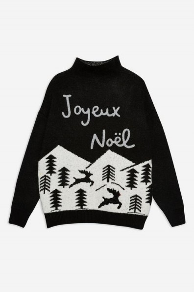 Topshop Christmas ‘Joyeux Noel’ Jumper in Black | Xmas slogan sweater