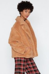 NASTY GAL Cover Your Back Faux Fur Coat in Camel