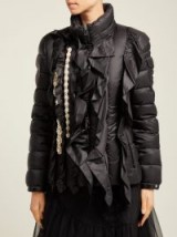 4 MONCLER SIMONE ROCHA Darcy black ruffle and pearl quilted-down jacket ~ luxe jackets