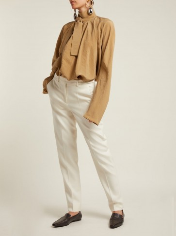 LEMAIRE Draped pussy-bow blouse in tan