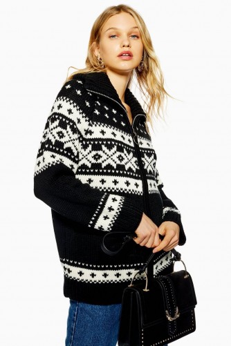 Topshop Fair Isle Cardigan in Monochrome | mono patterned cardi