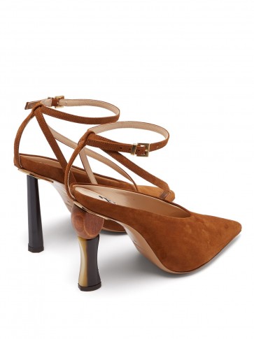 JACQUEMUS Faya tan suede pumps ~ brown strappy shoes