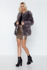 NASTY GAL Feels So Chevron Faux Fur Coat in Dark Grey – luxe style jackets