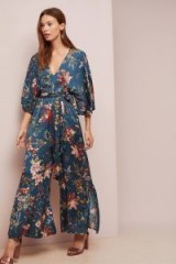 dRA Floral-Print Wrap Jumpsuit Blue Motif ~ feminine wide leg jumpsuits