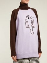 MIU MIU Ghost roll-neck lilac and brown wool sweater ~ fun motif oversized jumper