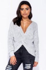 Parisian GREY KNOT FRONT DETAIL JUMPER ~ luxe style knitwear